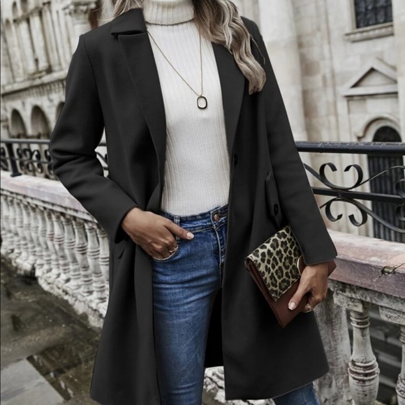 Beige pea coat trench jacket overcoat one button - Picture 6 of 6